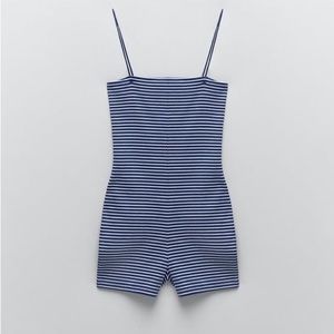 Zara Navy Blue And White Striped Sleeveless Romper Shorts Size Small